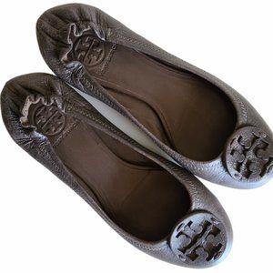 Tory Burch reva tumbled black leather flats